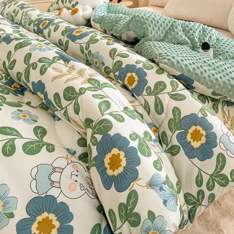 OEING Minky Fleece Winter Quilt with Lovely Rabbit Pattern