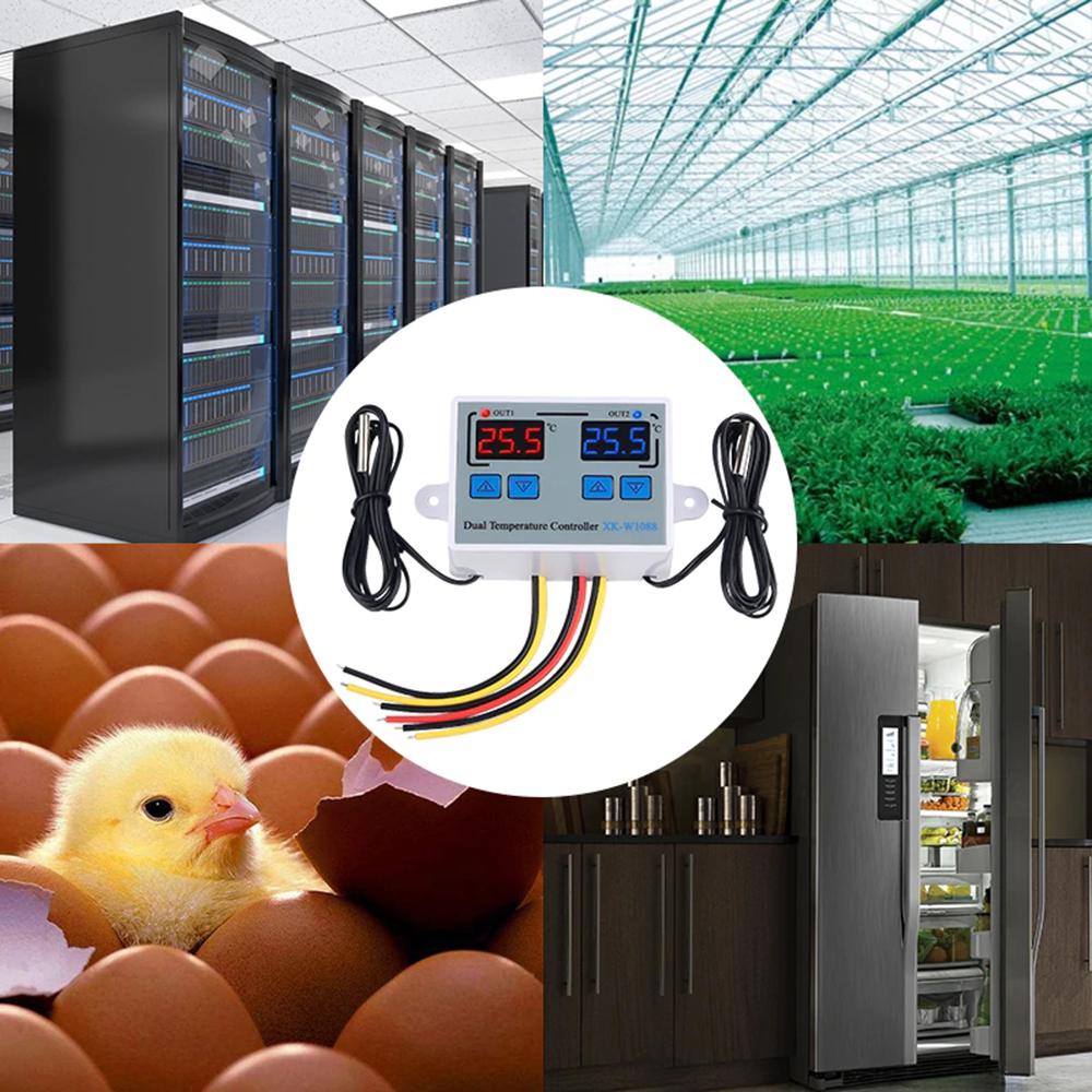 Dual Digital Thermostat Temperature Controller Two Relay Output Thermoregulator for Incubator