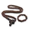 Vintage Cross Pendant Wood Beads Sweater Chains Necklace Bracelet for Unisex Women Men Wedding Jesus Jewerly Party Gifts