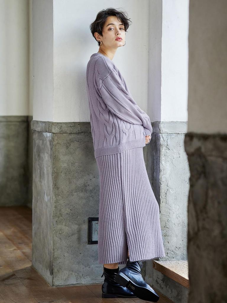 Материнство Кормление Можно использовать в течение длительного времени после родов Cable Knit Long Prenatal L Lavender 10027370 [ANGELIEBE] Одежда, Платье, роды, Платье,