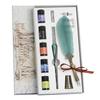 Glass Dip Signature Fountain Pen Faux Crystal Feather Design Writing Decor Set