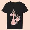 Women's Clothing Black T-shirt Casual Top Mom Family Print Series Round Neck Ladies Slim Commuter Short Sleeve Soft Ladies Top