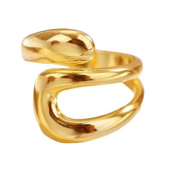 Women Ring Open Adjustable Irregular Hollow Out Electroplated Stainless Solid Color Polished Metal Birthday Gift Commute Knuckle Ring Finger Jewelry