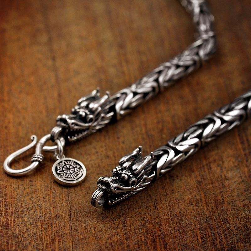 Heavy Necklace Solid 925 Sterling Silver Byzantine Dragon Clasp Chain Handmade Jewelry Gift Punk Vintage Necklace for Men
