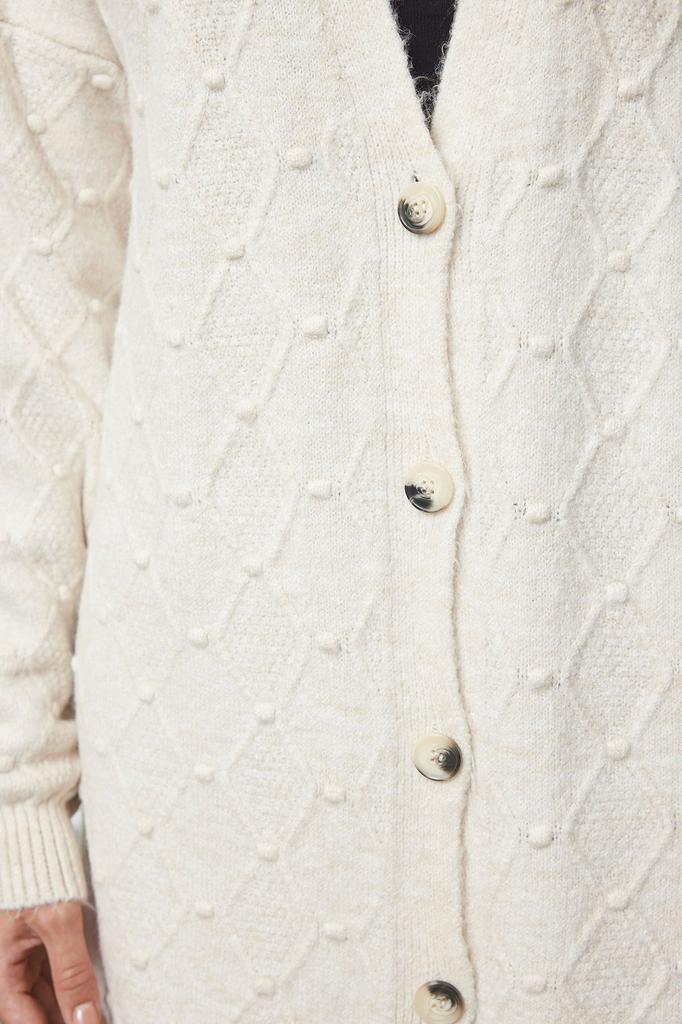 Women's Fashionable Stylish Hijab Cardigan Cream Knitted Patterned Knitwear Cardigan