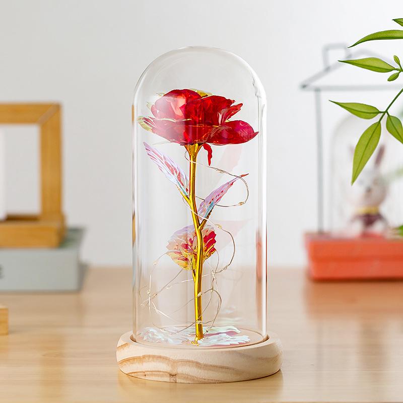 Valentine's Day gift rose tabletop ornament with lamp simulation gold foil flower glass cover scene arrangement props