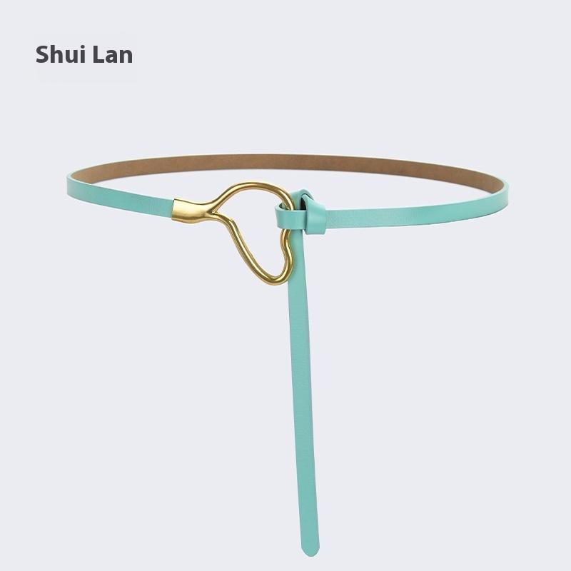 Женский кожаный ремень с узлом и украшением под рубашку, простой и универсальный тонкий ремень из чистой коровьей кожи