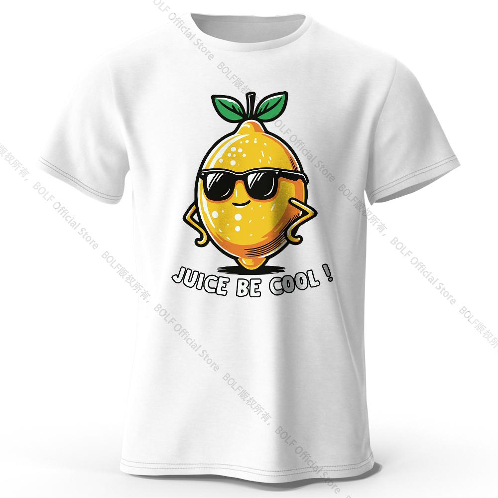 Men's Juice Be Cool Printed T-Shirt 100% Cotton Oversized Fruit Pun Graphic Tees for Women Summer Tops Chill Streetwear