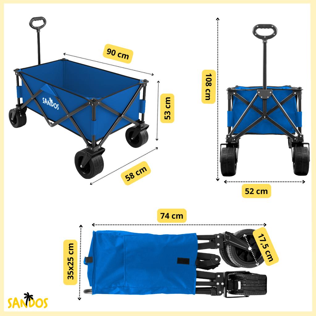 Beach trolley, tourist, camping, transport, foldable, thick wheels, blue