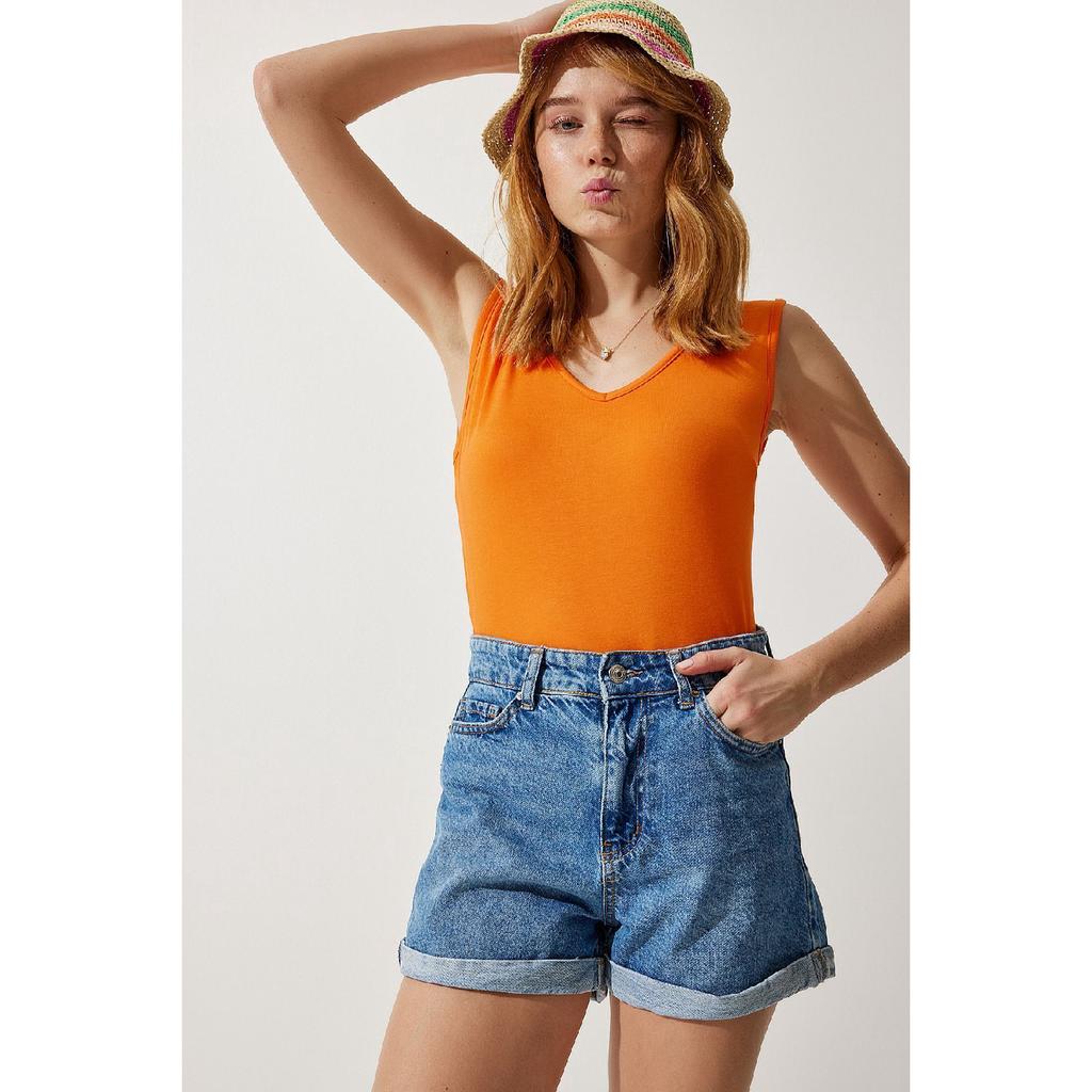 Deep Front Back V Neck Viscose Blouse Red