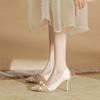 New Style Pointed Stiletto High Heels Bow Single Shoes Wedding Shoes Fairy Style Bridesmaid Shoes