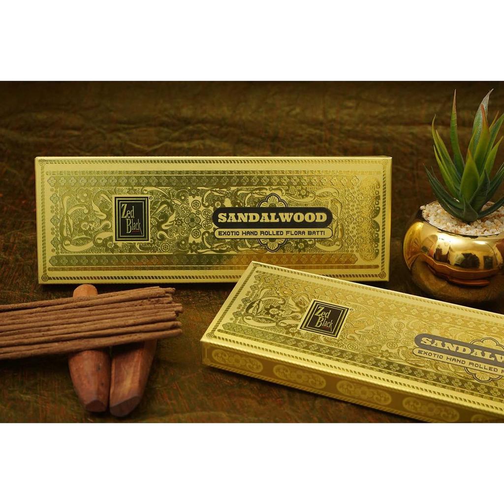 Zed Black Sandalwood Hand-Rolled Flora Batti Pack Of 2 Long-Lasting Incense Sticks For Puja Meditation Festivals And Gifting 35X2 Agarbatti Sticks