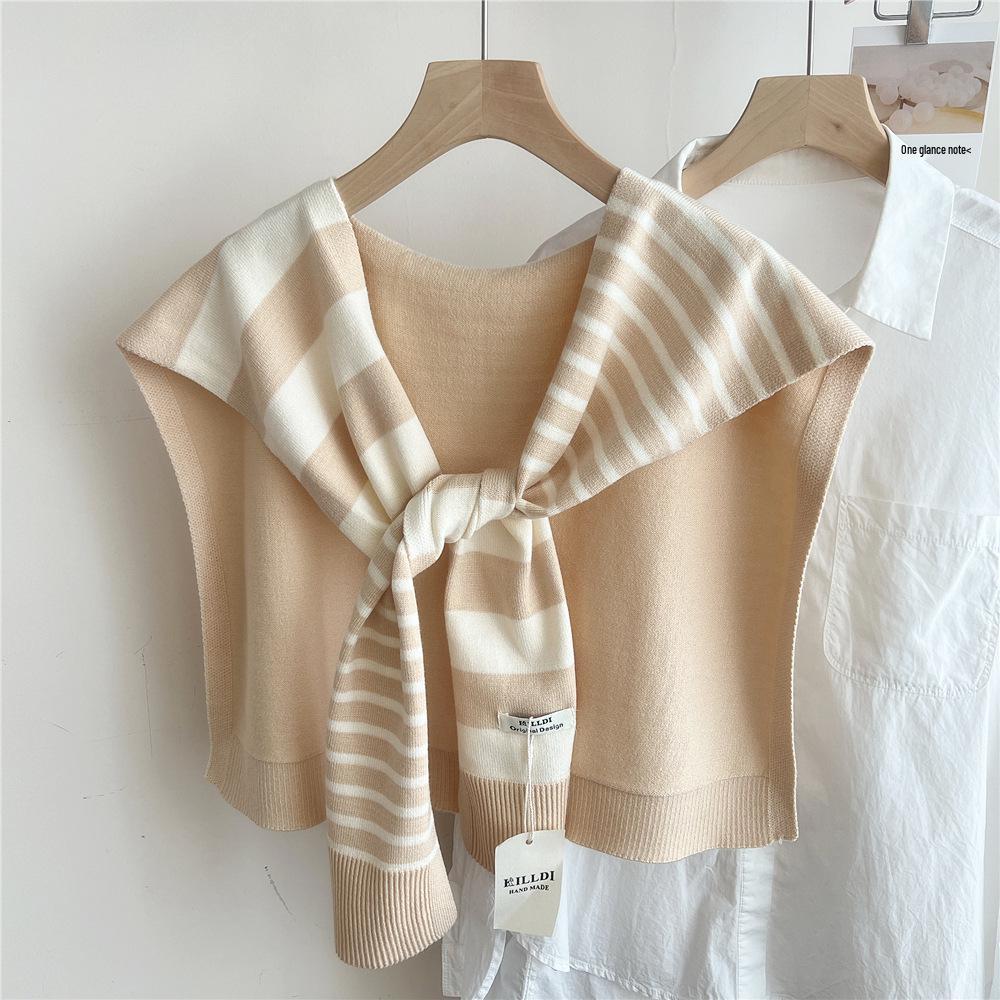 Striped Knitted Shawlette for Women - Spring/Autumn Fashionable and Lightweight Neck & Shoulder Cover
