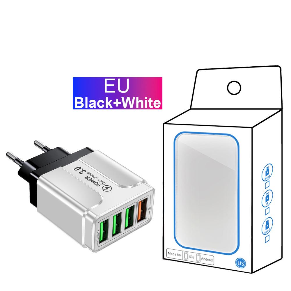 QC3.0 4-Port USB Rapid Charger for EU/UK/AU Plugs - Multi-Device Fast Charging