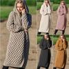 Женский длинный кардиган с капюшоном 2024 - Теплый однотонный осенне-зимний вязаный кардиган-свитер