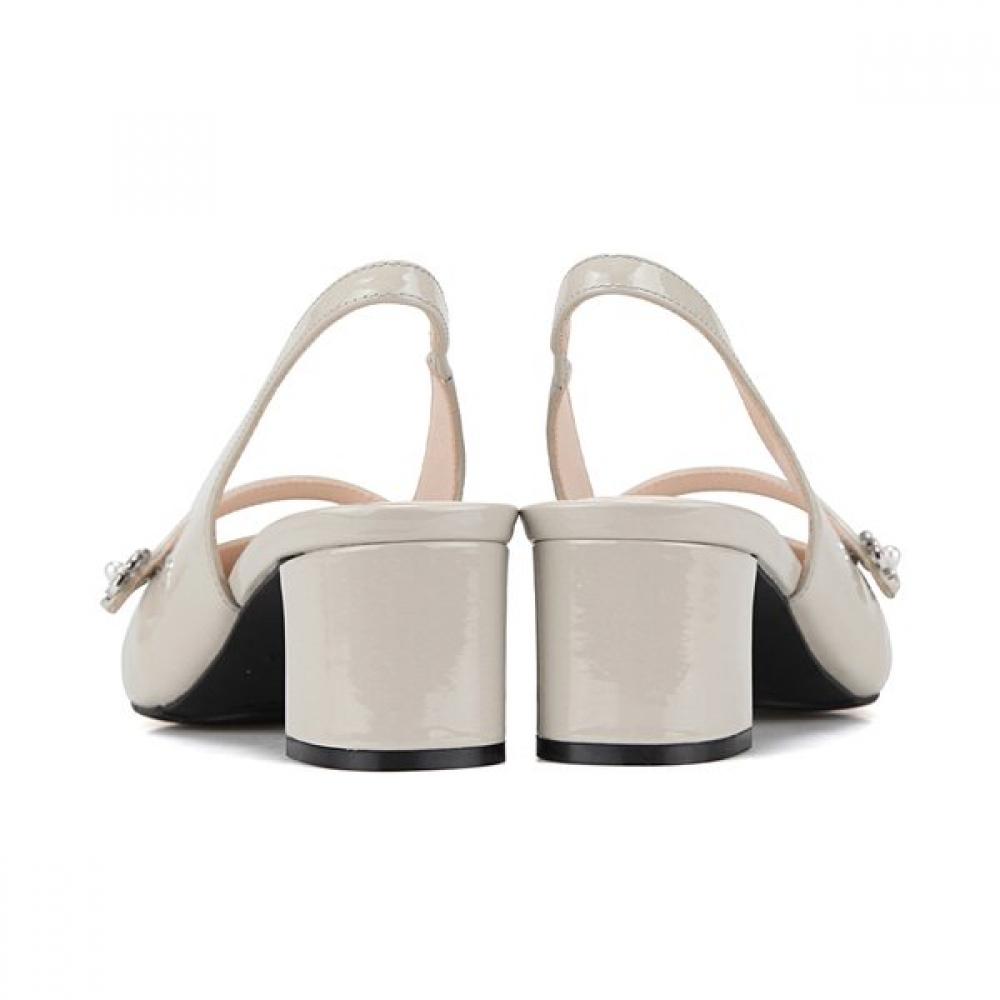 Barbara Cowhide Patent Jewel Point Feminine Slingback 5cm Bbj201gy