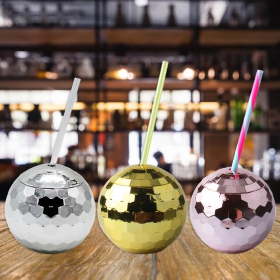 600ML Wine Ball Cup with Lid Refraction Delicate Retro Disco Design Drinking Glass Party Supplies