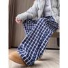 Women's Early Spring Blue Plaid Wide-Leg Floor-Length Pants