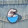 Kanagawa Coffee Cup Enamel Pins Ukiyo-e Ocean Wave Brooches Lapel Badge Fun Japanese Art Jewelry Accessory Gifts For Friends