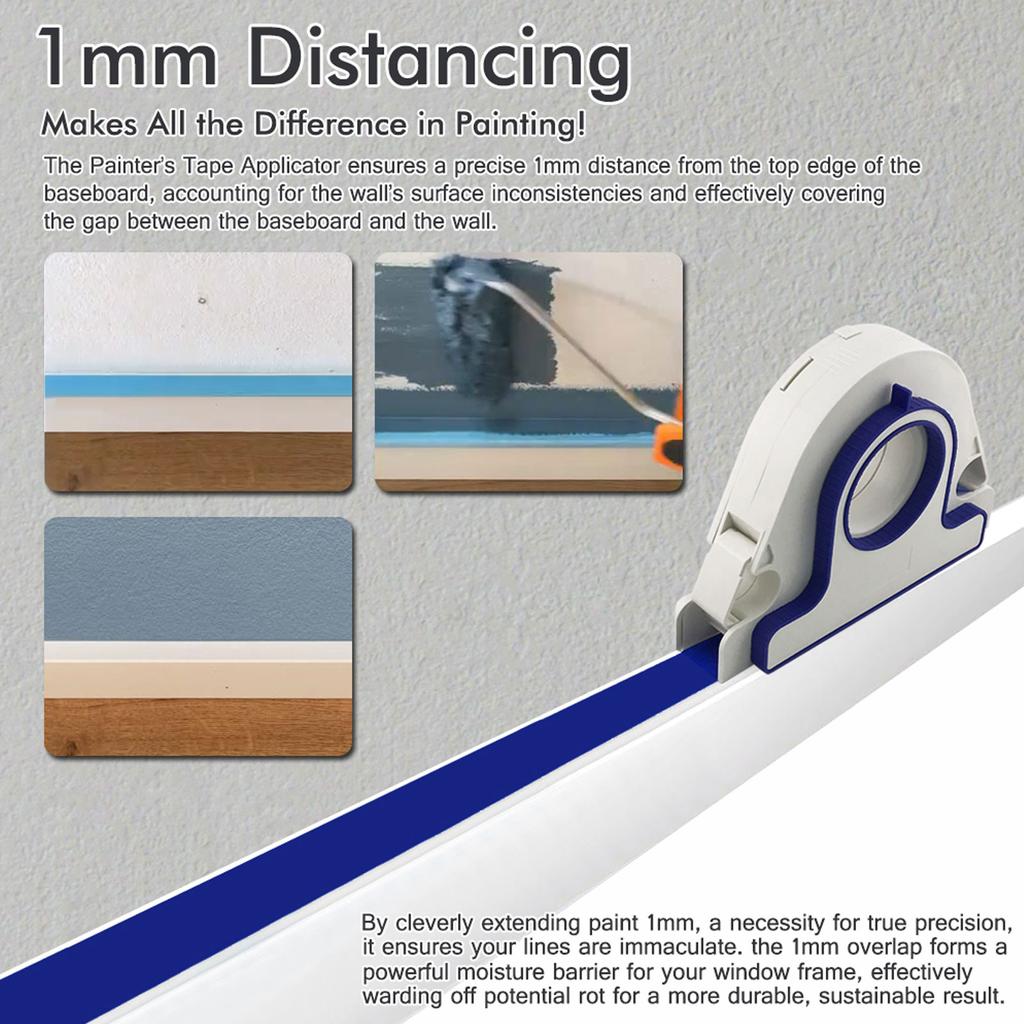 Masking Tape Applicator and 25mm Wide White Sticker Roll Covering Paint Tape Dispenser Cutter for Trim Window Door Frame