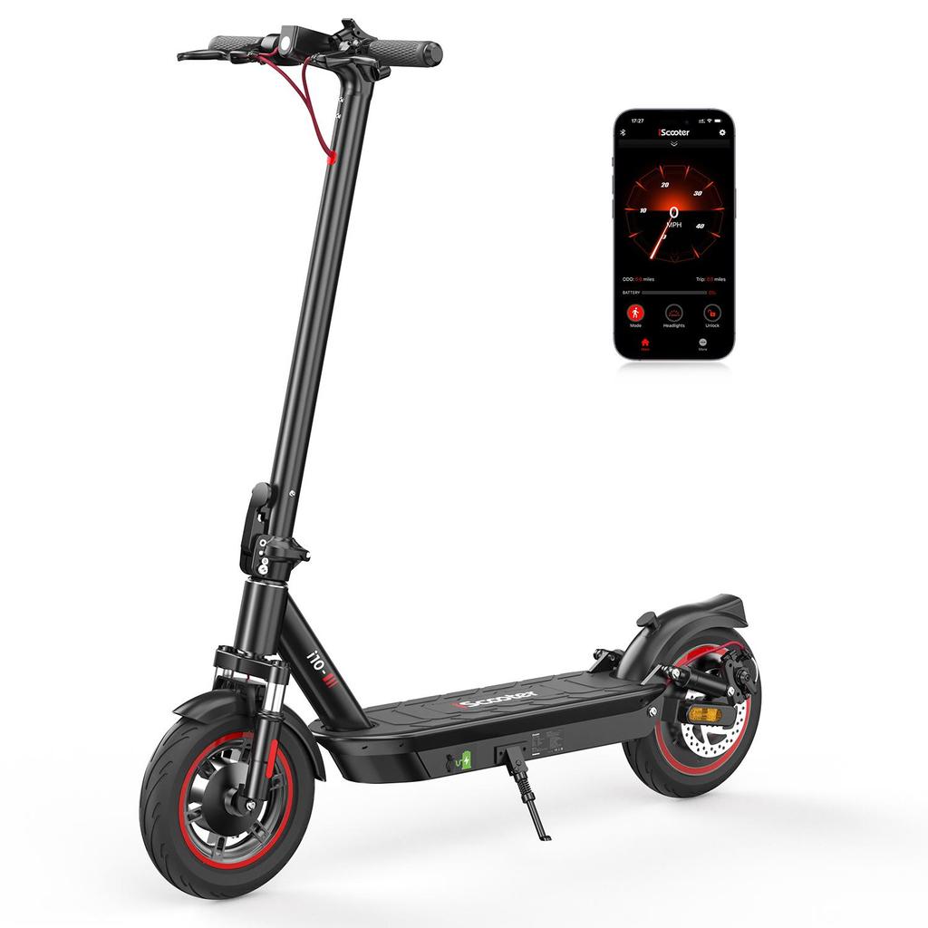 iScooter I10 10" 650W Electric Scooter, 42V 15Ah, 45km Range, Rear Drive, Air Tires, Dual Suspension, APP Control