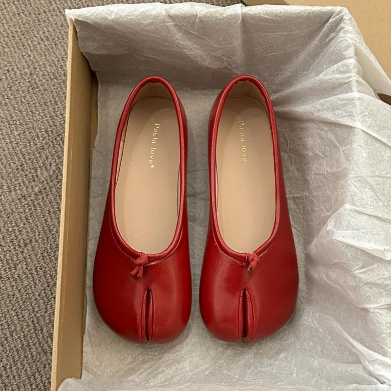 Женские Лоферы Удобные для Ходьбы Модные Мягкая Кожа Разделенный Носок Балетки Женские Повседневные Девочки Танцевальная Обувь Женщины