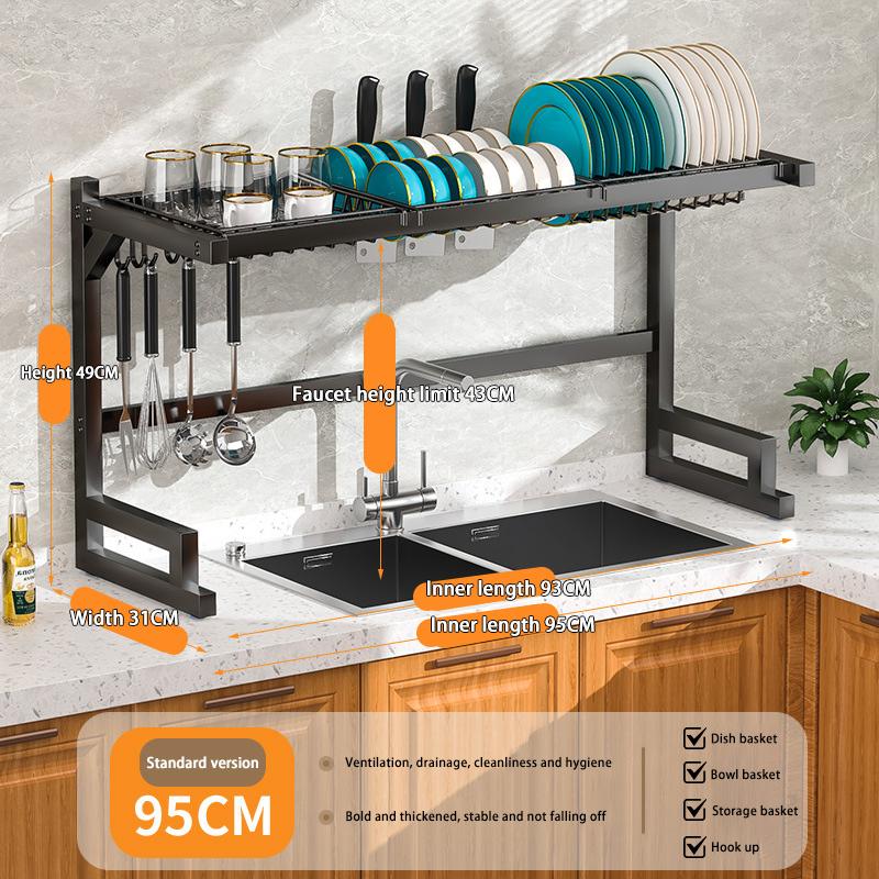 Kitchen Sink Rack Stainless Steel Drain Shelf Countertop Multi-Functional Storage Bowl Dish Knife Fork Organizing Rack