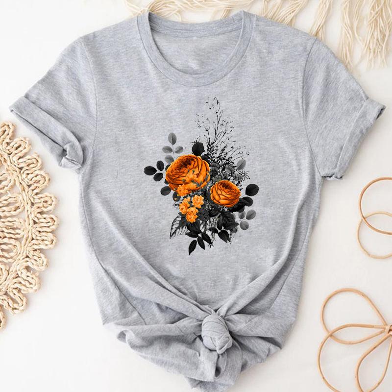 (Азиатский размер) Женская футболка с милым цветочным принтом и короткими рукавами, женская одежда, летняя модная повседневная футболка с графическим принтом