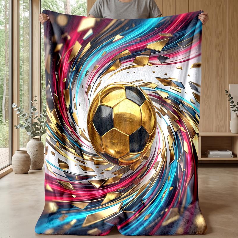 Golden Soccer Ball Flame Theme blanket Lightweight Warm Flannel Blanket Decorative Throw Blanket for Home Decoration