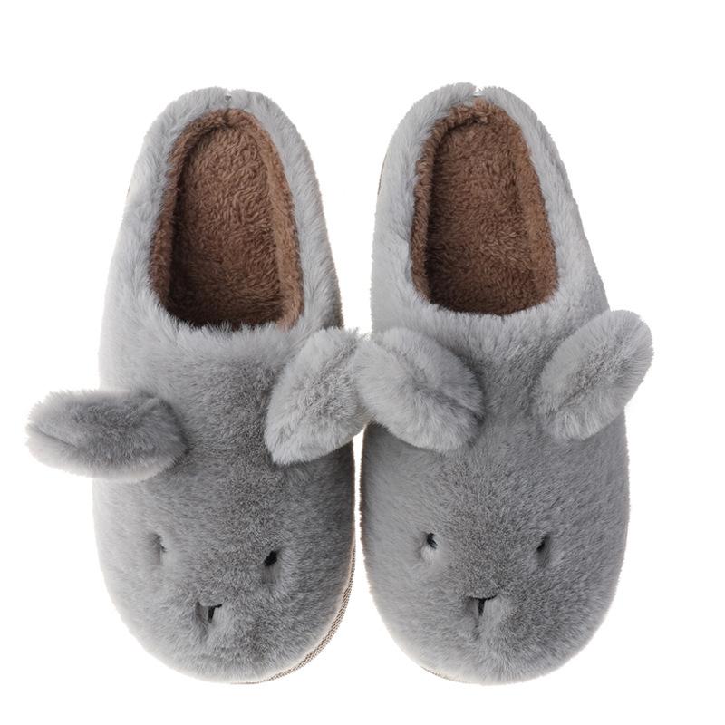Fashion 2024 Women Warm Platform Slippers Cute Cartoon Rabbit Winter Shoes Anti-slip Soft Plush Couples Indoor Home Floor Cotton Slides