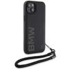 Bmw Signature Leather Wordmark Cord Case For Iphone 15/14/13 - Black