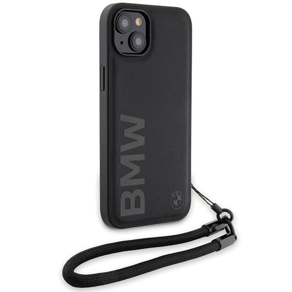 Bmw Signature Leather Wordmark Cord Case For Iphone 15/14/13 - Black