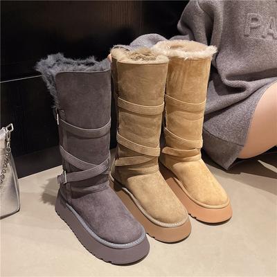 Женские легкие удобные зимние теплые сноубутсы на толстой подошве с мягкой подкладкой, нескользящие, с амортизацией, повседневные спортивные длинные хлопковые сапоги