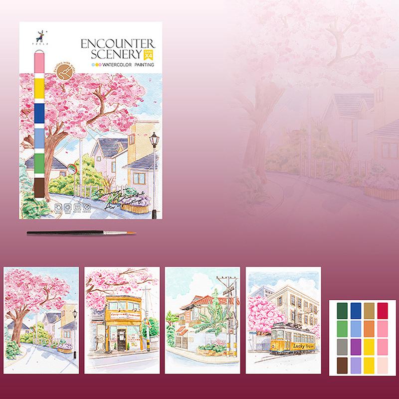 Портативный альбом для акварельной живописи 4 листа Книжка-раскраска с кистью Книга для гуаши Детская книга для рисования граффити Канцелярские товары
