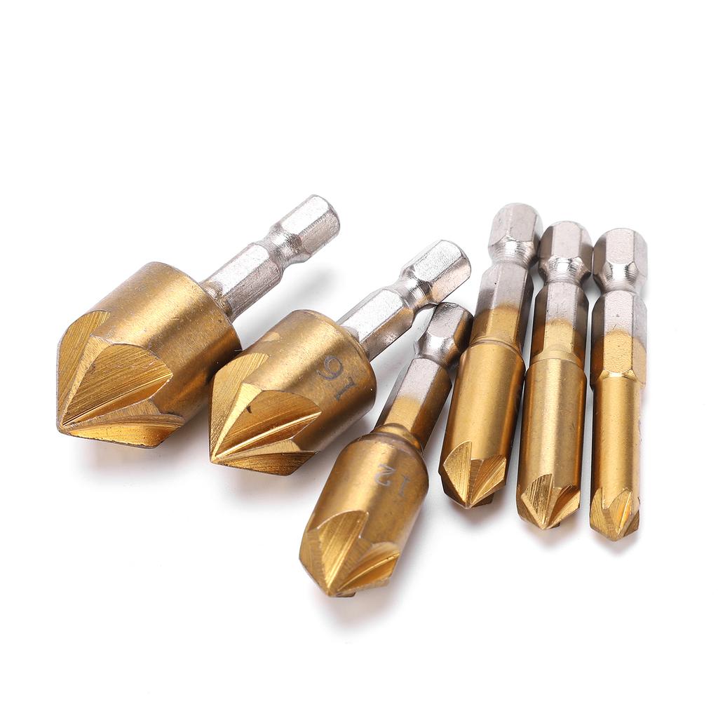 6Pcs Countersink Drill Bit Hex Shank Set Metal 90 Degree 6mm?19mm Chamfer Tool Accessory