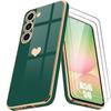 Protective Case - BOOLING - for Samsung Galaxy A56 5G - Flexible TPU - Heart Pattern - Night Green - with 2 Tempered Glasses