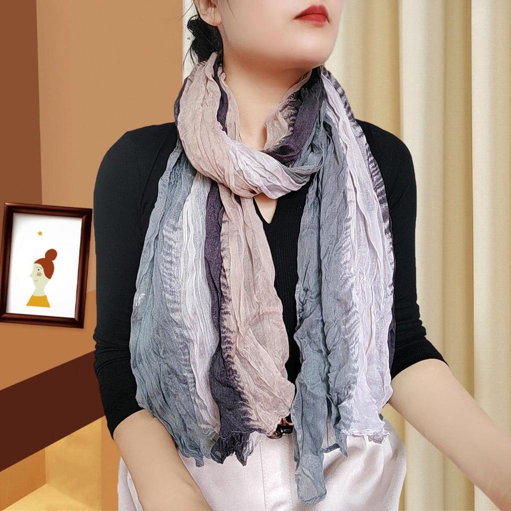 Trendy Gradient Cotton-Linen-Silk Scarf/Shawl for Women - Sun Protection & Dual-Use for All Seasons