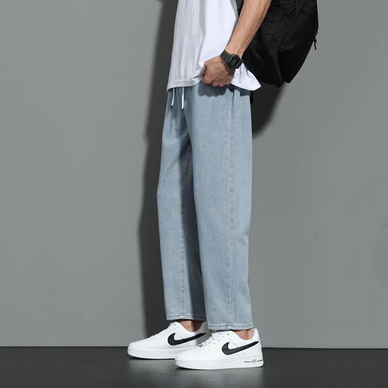 Dingfengbaoluo Мужские уличные свободные прямые укороченные джинсы