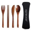 YFWOOD 5-Piece Cutlery Set: Fork, Spoon, Chopsticks, Knife, and Storage Bag, 16cm Long, Made of Natural Wood with Genuine Lacquer Finish, Lightweight,