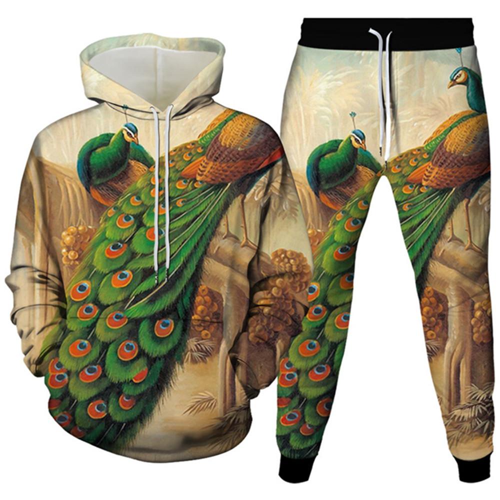 Осень-весна, мужская мода, 3D толстовки + брюки для бега, комплекты с животными, овцами, красивая одежда с принтом павлина, женский спортивный костюм, размер S-6XL