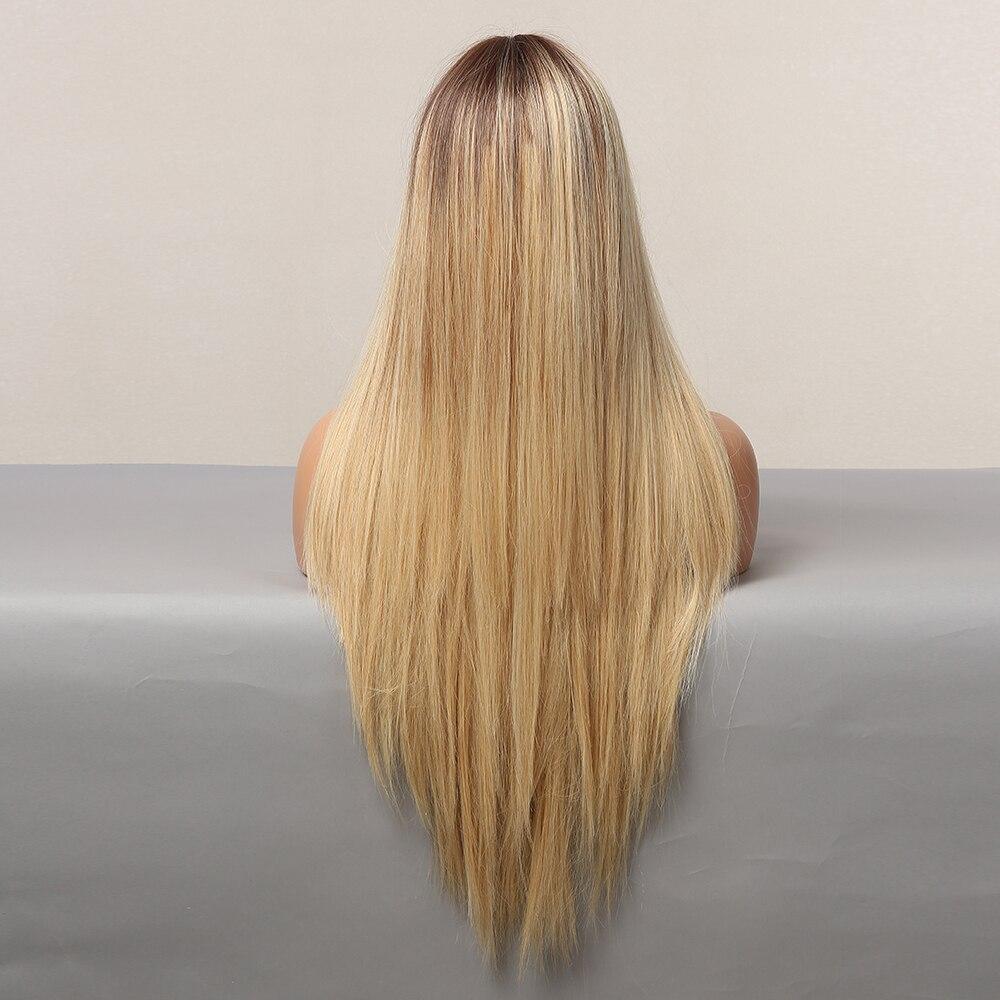 ALAN EATON Длинные шелковые прямые Ombre коричневые блондинки золотые синтетические парики для женщин термостойкие натуральные парики из натуральных волос средней части