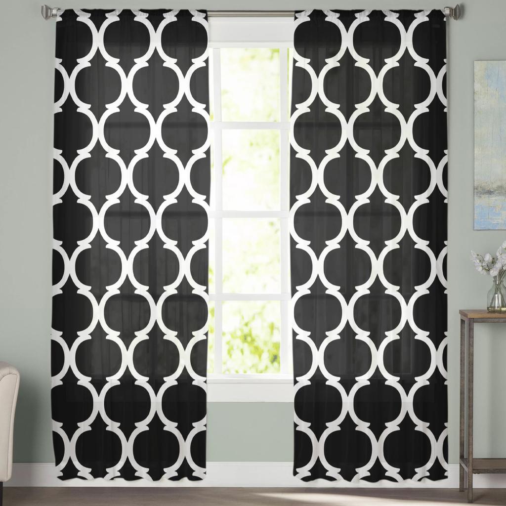 Черные Марокко Геометрия Прозрачные Шторы Оконные Тюль Шторы Для Гостиной Спальни Для Кухни Вуалетные Шторы Украшения