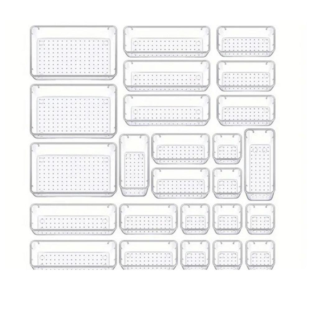 Пластиковый прозрачный косметический бокс с отделениями, прозрачный, штабелируемый, разделители для ящиков, декоративный, многофункциональный настольный ящик-органайзер