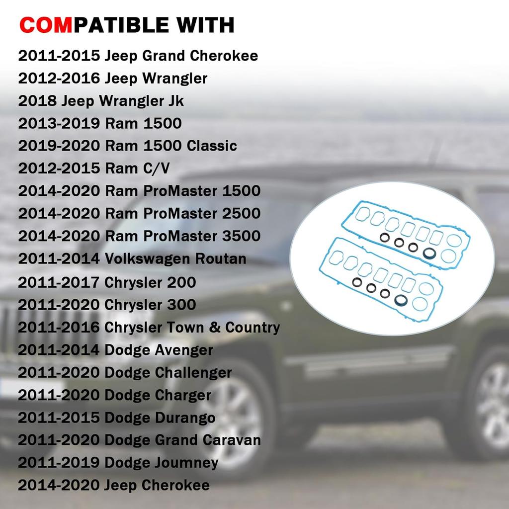 Valve Cover Gasket And Intake Manifold Gasket Set Compatible With Chrysler Dodge Jeep Ram Vehicle 2011- 3.6L 200 300 Durango Charger Challenger
