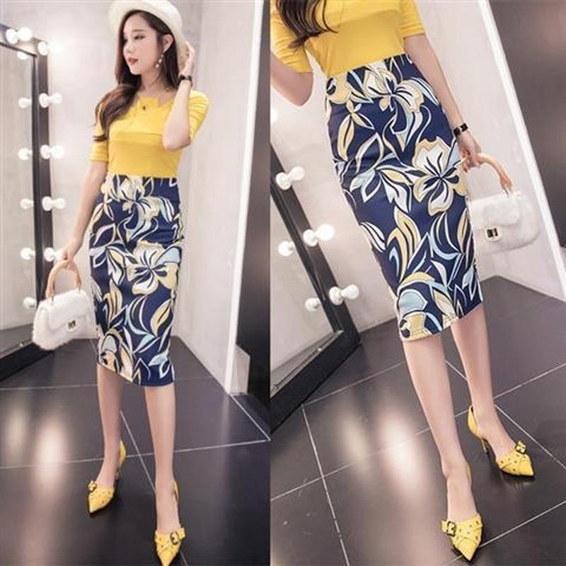Летняя элегантная юбка-карандаш с принтом, женская облегающая юбка длиной до колена с высокой талией, женская