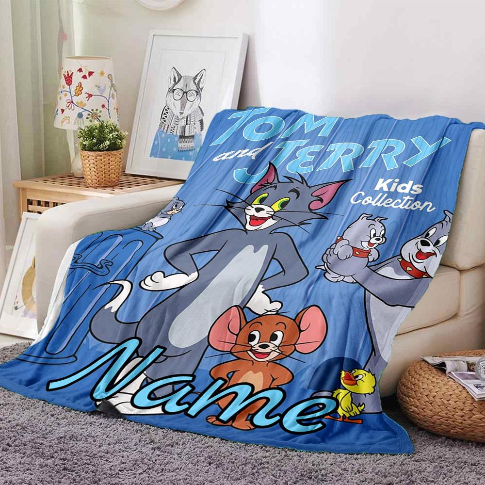 Custom Name Tom Jerry Rain flannel Blanket for Super Soft Cute Comfort Blanket for Travel Bedding Couch Sofa Blanket