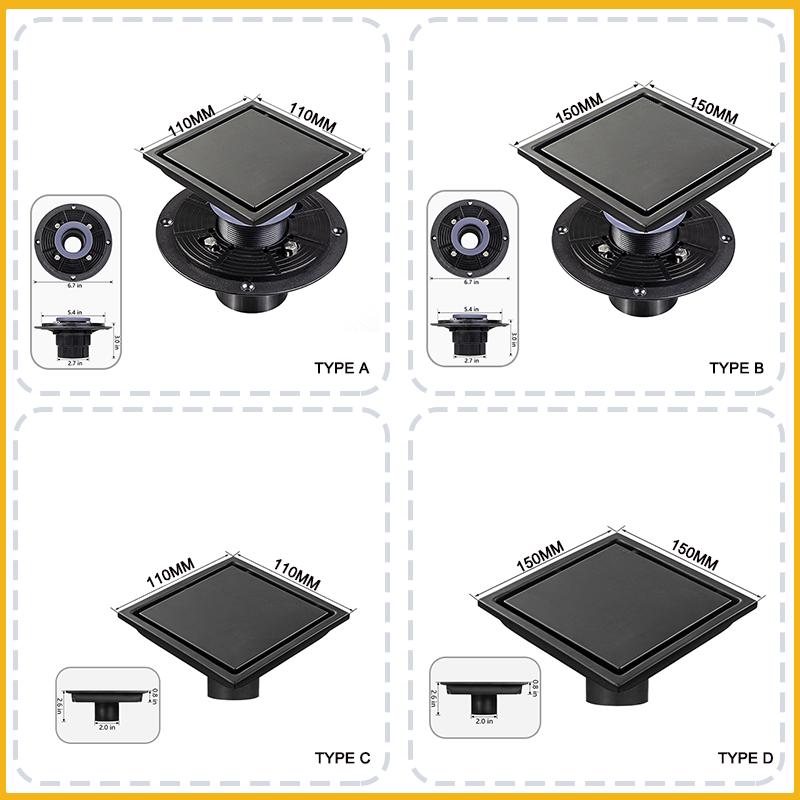 Квадратный невидимый слив из нержавеющей стали для пола, дезодорирующий фильтр для мусора, слив для душа, слив для пола, фильтр для воды, аксессуары для ванной комнаты