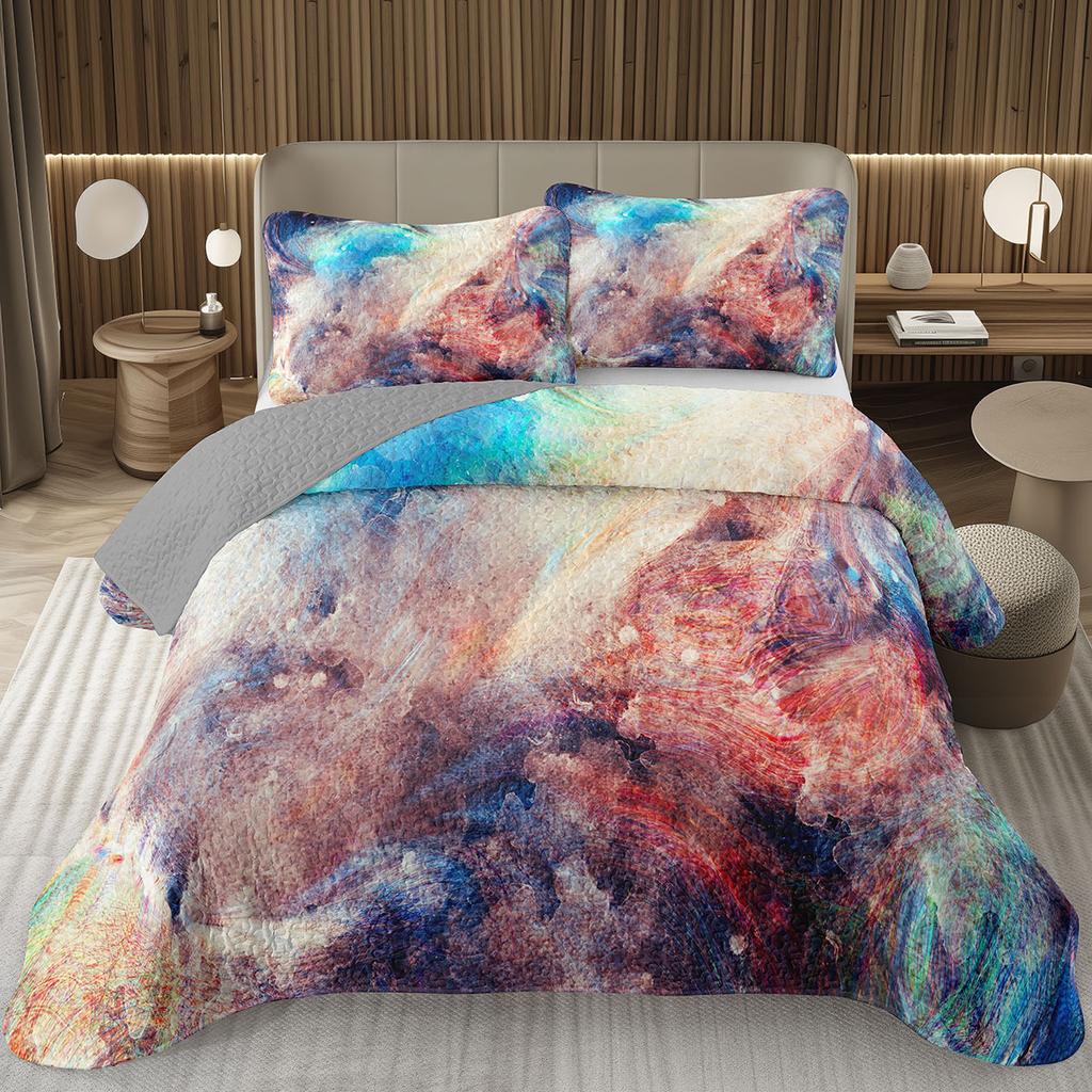 Marble Grain Bedspread Twin King,Abstract Marble Texture Design Quilted Marbling Coverlet Set Ink Fluid Art Quilt Set Home Decor