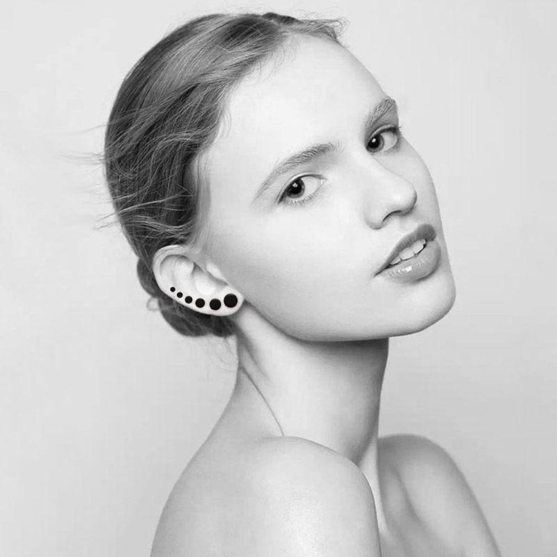 6Pairs Fashion Black Round Dumbbell Earrings Suits