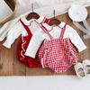 2025 Осень Корейский стиль Наряд для девочки с длинным рукавом - Комплект комбинезонов на год для празднования первого дня рождения